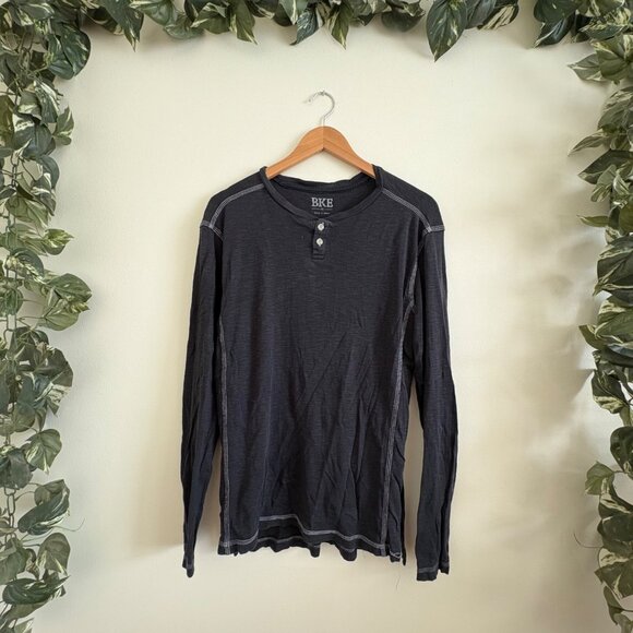 BKE Buckle Long Sleeve Front Button Ribbed Henley Shirt Grey Men’s Size M - Picture 1 of 9